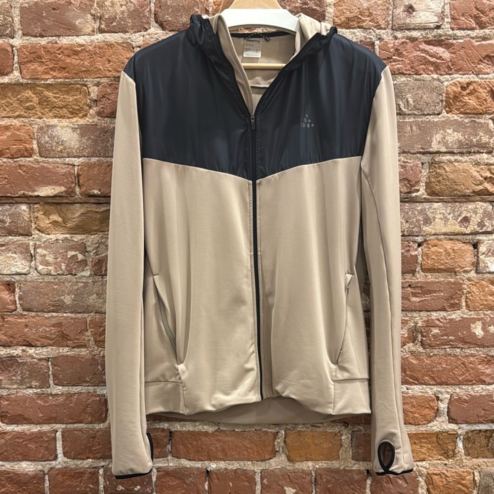 Men's Beige and Black Hooded Jacket
